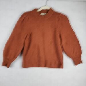 Madewell XXS Eaton Puff Sleeve Pullover Sweater Orange Rust Cotton Merino Earthy